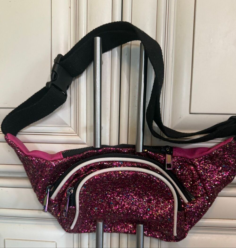 Women's Sparkly Glitter Party Round Pocket Fanny Pack Pink Red OS